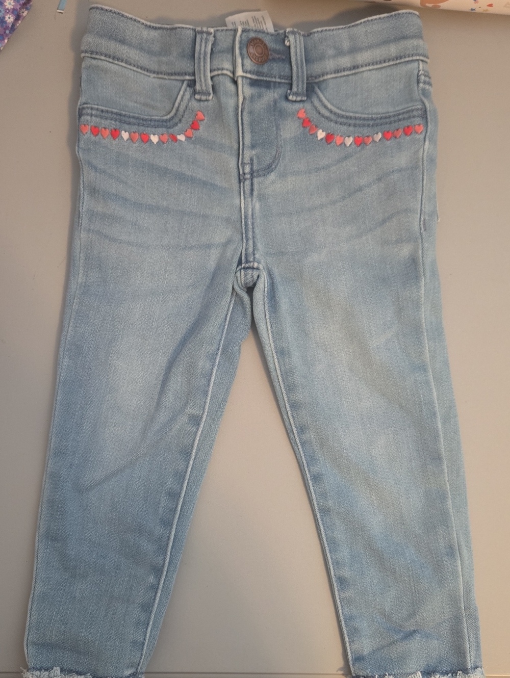 OshKosh B'gosh Light Blue Skinny Jeans with Red Heart Trim 3T